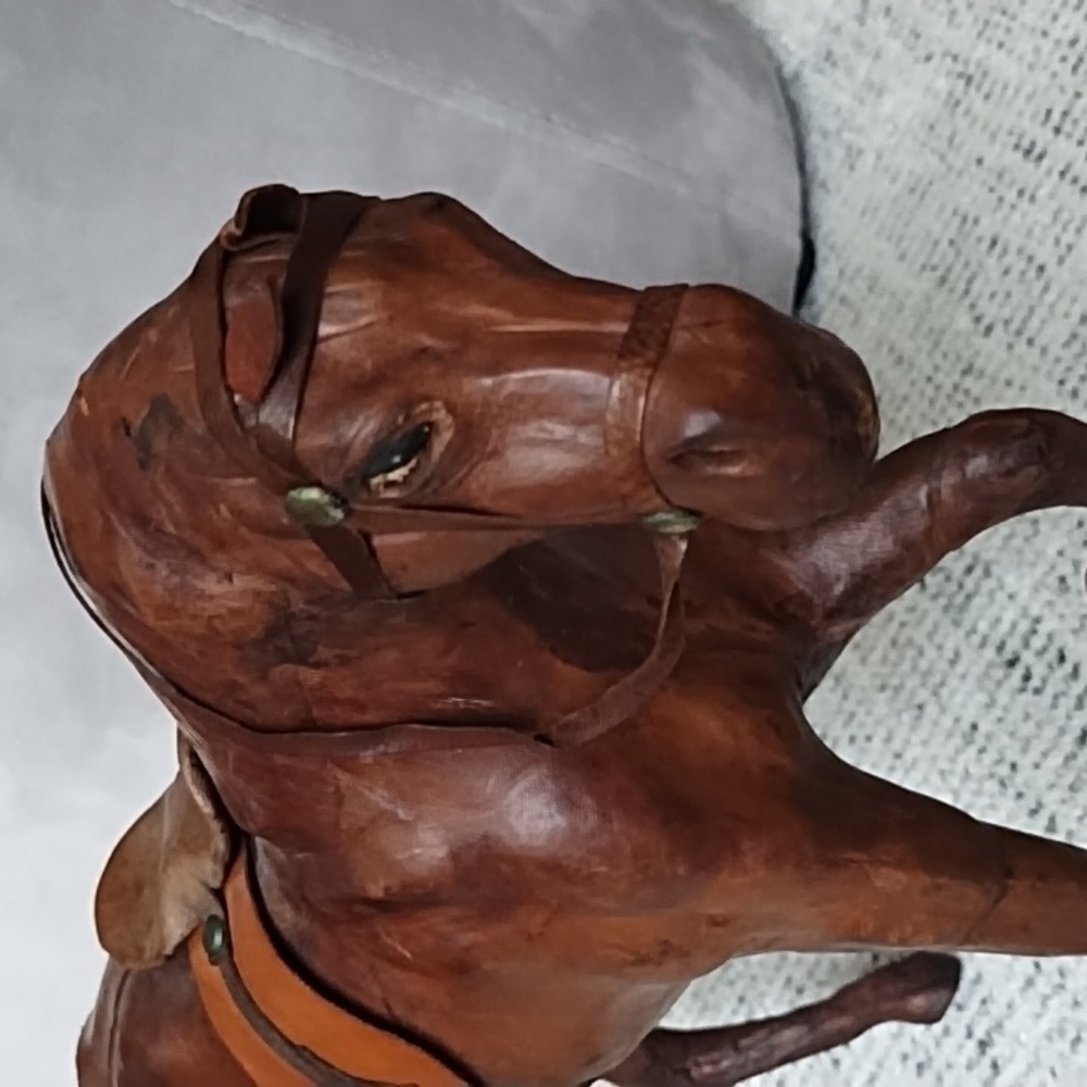 Antique Horse Vintage Italian Leather Horse  Sculpture Collectible Horse Art